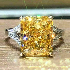 New Design Yellow Crystal Cubic Zirconia Square Stone Women's Ring Wedding Cere - Bild 1 von 11