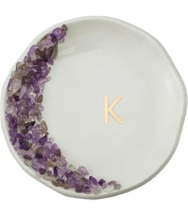Bandeja de joyería de cerámica anillo plato personalizado con monograma K compromiso boda regalo - Imagen 1 de 4