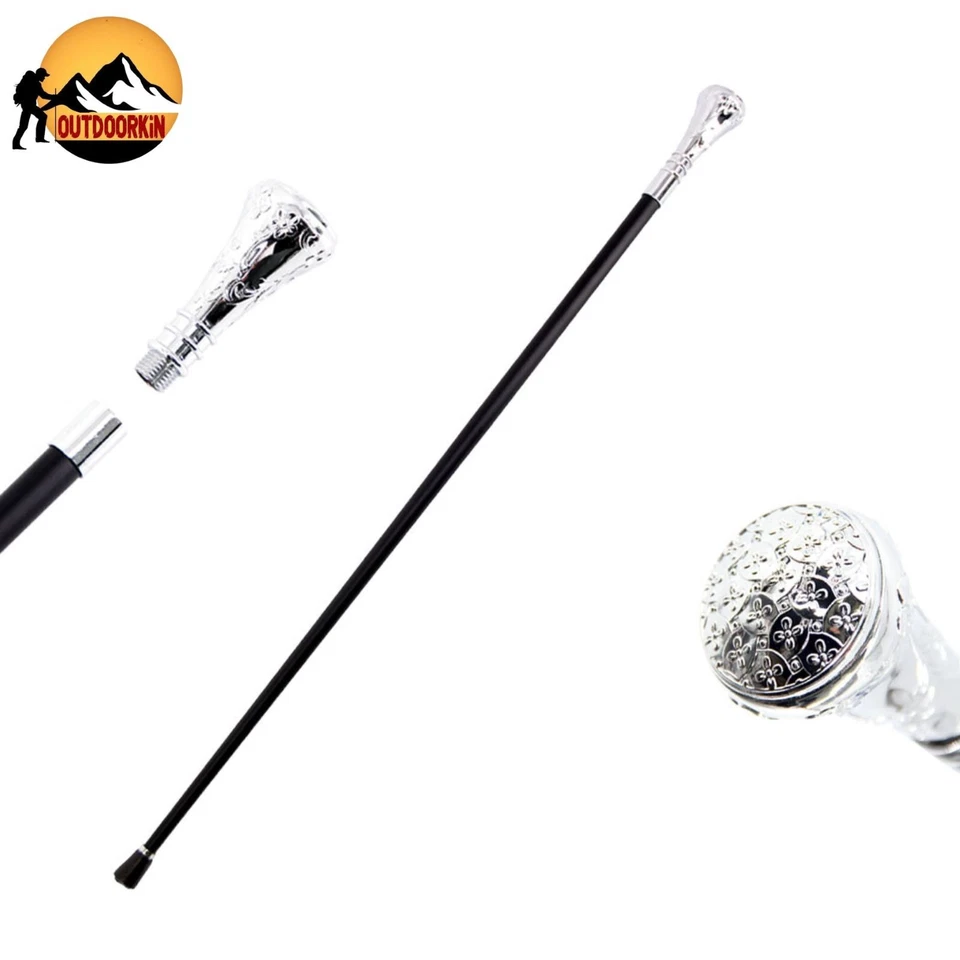 Bastón de 35,5"" con mango de patrón de flores plateadas mango mango de latón Foto 1 de 1