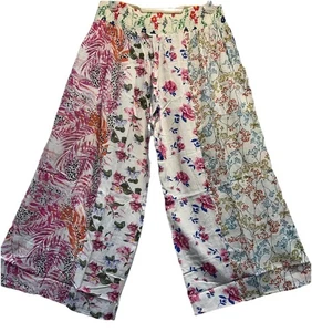 SACRED THREADS patch hippie rayon wide leg smocked waist PANTS 2X XXL Free shipp - Picture 1 of 4