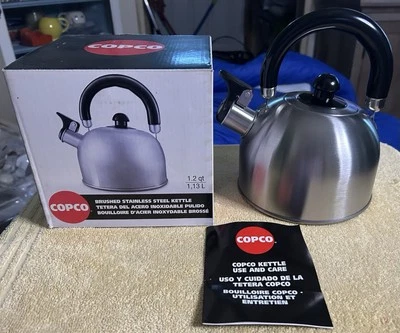 Copco ~ Tetera Silbante 1.2 Qt, Fondo de Acero Cepillado Pulido Nuevo Foto 1 de 4