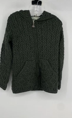 Aran Crafts Womens Army Green Pockets Skellig Zip Hooded Cardigan Sweater Sz XS - Image 1 of 4