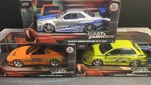 Jada 1:24 Fast & Furious Brian's Mitsubishi Evolution VII Supra Skyline Lot Of 3 - Picture 1 of 21