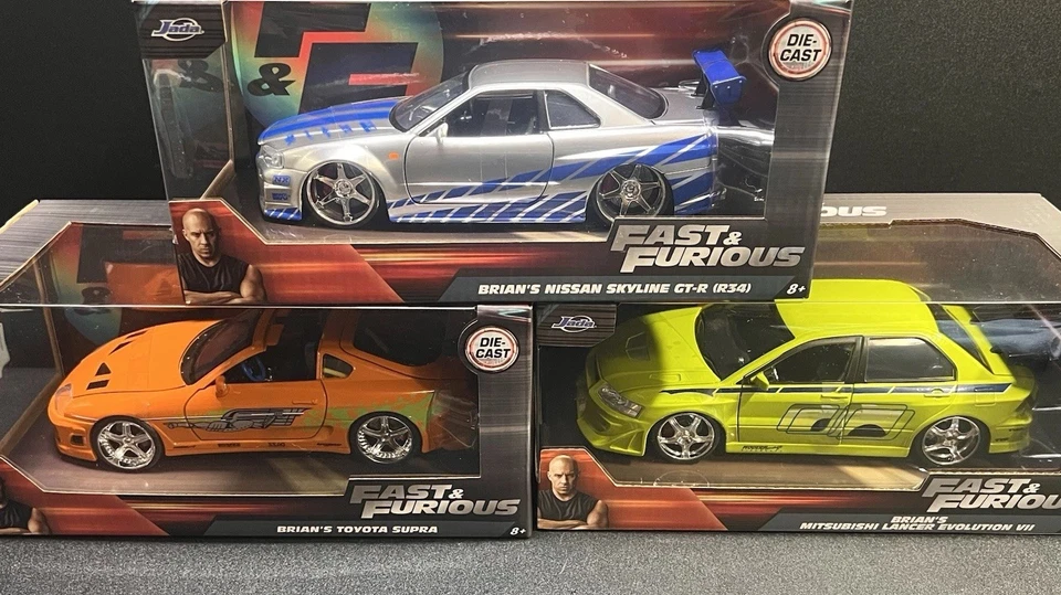 Jada 1:24 Fast & Furious Brian's Mitsubishi Evolution VII Supra Skyline Lot Of 3 - Image 1 of 4