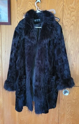 Abrigo Penny Lane Vintage Y2K MIXIT Negro Terciopelo Y Piel Sintética Para Mujer TALLA 3X Foto 1 de 4