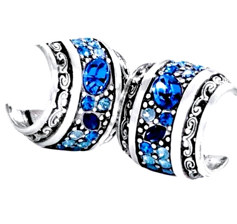 BRIGHTON CRISTAL VIAJE TONOS AZULES SWAROVSKI CRYS HUGGLE POSTE PENDIENTES NUEVO CON ETIQUETAS + BOLSO✨VTG Foto 1 de 4