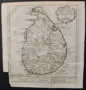 CEYLON SRI LANKA 1750 BELLIN & VAN SCHLEY UNUSUAL ANTIQUE COPPER ENGRAVED MAP - Picture 1 of 1