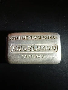 10 oz 999 Silver Poured Engelhard Bar Minted Between78 & 83 Prefix P SN/P320607 - Picture 1 of 5