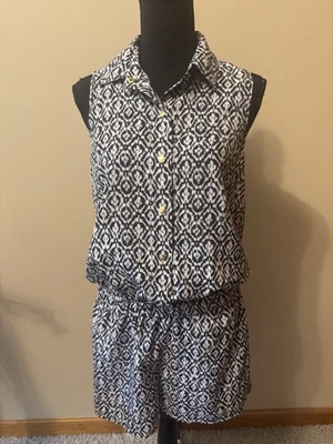 MICHAEL Michael Kors Sleeveless Button Down Romper Black White Print Size M - Image 1 of 4