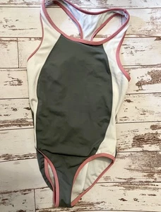Old Navy Youth Girls Size 8 One Piece Swimsuit Pink Grey And White - Picture 1 of 3