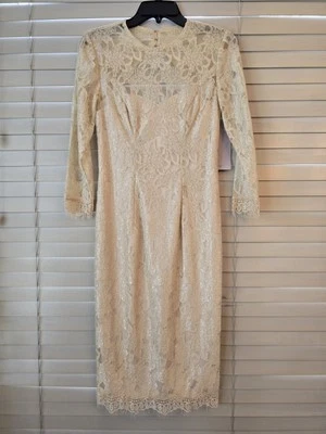 JS Collections Women's Gold Lace Floral Fringed Keyhole Dress Size 4 NWTS! - Image 1 of 4