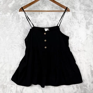 Paper Crane schwarz Stufen Rüschen Spaghettiträger Knopfleiste Babydoll Top Gr. L - Bild 1 von 7