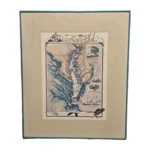 Vintage gerahmte Chesapeake Bay Karte Druck 1987 29" x 24" Virginia Maryland  - Bild 1 von 11