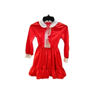 Vintage 70s 60s Girls Holiday Christmas Dress Red Lace  Spears Roebuck & Co 8 - Image 1 of 4