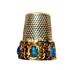 THIMBLE   Italian Silver +  Gilt   800  ITALY  Blue Color Cabochons stones nice