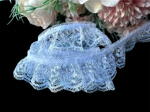 Pizzo arruffato largo 1 pollice bianco/argento prezzo per iarda - Foto 1 di 4