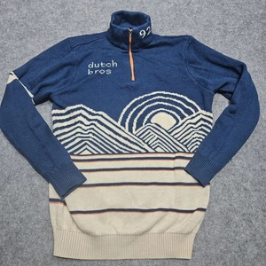 Maglione Dutch Bros Coffee donna grande blu/beige 1/4 zip maglia acrilica pullover - Foto 1 di 11