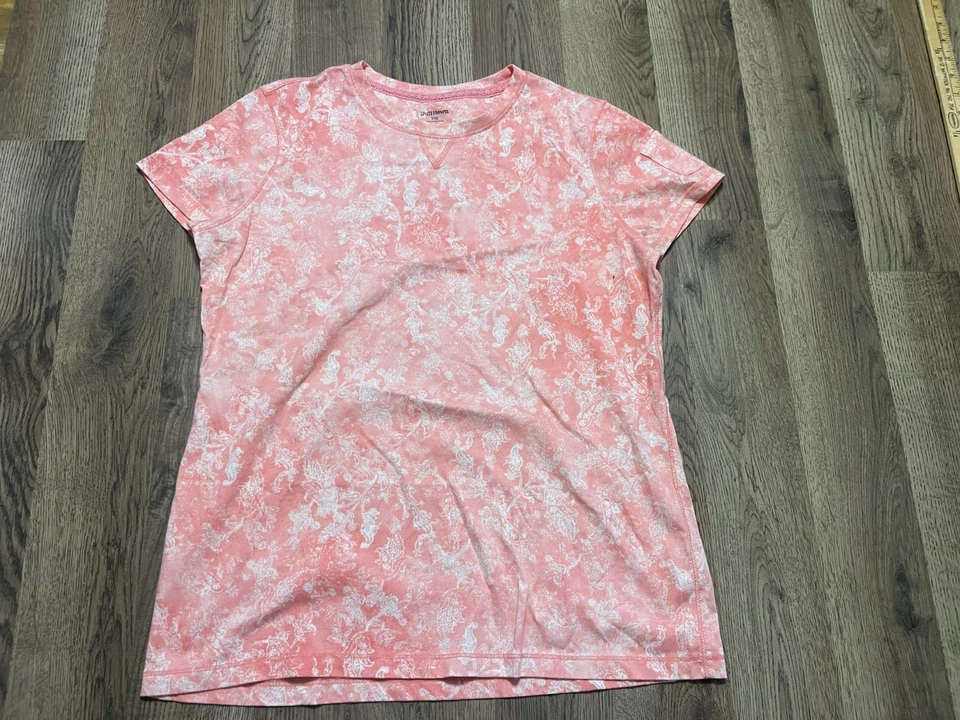 Ruff Hewn Shirt, Women's Size Petite Medium, Pink White, Floral - Image 1 of 4