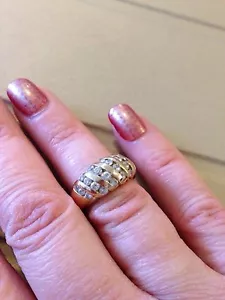 Sterling Silver & Diamonique Dome Eternity Ring 925 9ct Gold Overlay QVC Size K - Picture 1 of 11