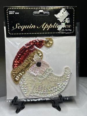 Apliques de lentejuelas vintage de Navidad Wang's International ~ Cabeza de Santa ~ 4" Foto 1 de 4