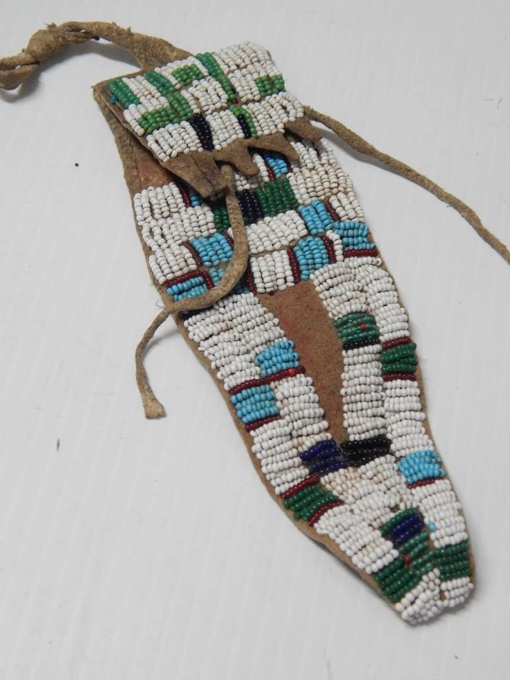 ANTIQUE 1890s UTE INDIAN TAIL / PAINT BAG BEADED POUCH - Image 1 of 4