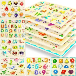 MerryPony Wooden Peg Puzzle for Toddlers, 6 Pcs Wooden Puzzles for Toddlers 1... - Picture 1 of 7