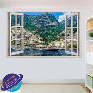 POSITANO ITALY BLUE SEA VIEW 3D WINDOW WALL STICKER ROOM DECORATION DECAL MURAL - Picture 1 of 3