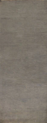 Versatile Gabbeh Solid Design Grey Wool Modern Rug Runner Ideal for Hallway 3x10 - Image 1 of 4