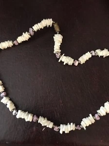 Pooka Shell Necklace - Purple & White - Surfer Necklace - Picture 1 of 3