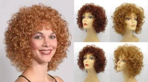 70S 80S WOMENS LADY SHORT COLLAR-LENGTH MEDIUM SPIRAL CURLS CURLY HAIR WIG LUCY - Picture 1 of 11