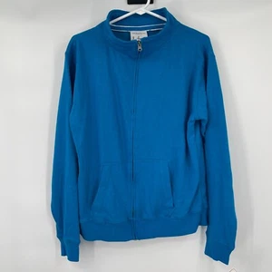 J America Womens Jacket Large Blue Full Zip Long Sleeves Sweatshirt Casual New - Picture 1 of 12