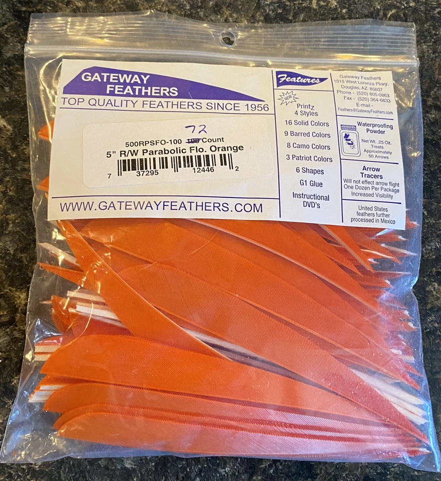 Gateway Feather 500 RPSO Parabolic 5" RW   Feathers 72 Pack Flo Orange - Image 1 of 1