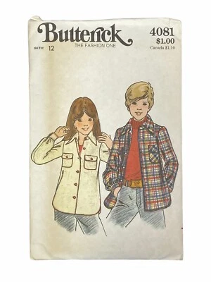 Vintage 1976 Butterick Sewing Pattern 4081 Boys Girls Shirtjacket Size 12 UNCUT - Image 1 of 2