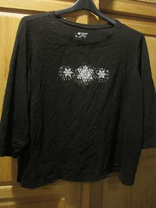 Camisa Negra Diseño Copo de Nieve Manga 3/4 ~ Mujer Talla 4X ~ LBDL9 - Imagen 1 de 5