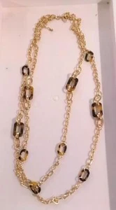 Ann Taylor Factory Necklace Gold Tone Faux Tortoise Link Chain 2 Layers Classic - Picture 1 of 5
