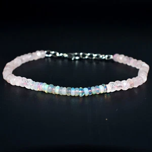 29 Cts Earth Mined 6" Long Rose Quartz & Ethiopian Opal Beads Bracelet JK-39E294 - Picture 1 of 2