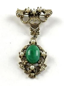 Aufwendig Goldfarben Jade Glas Brosche Samen Perlen Anstecknadel Grün Stein - Bild 1 von 5