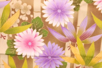 36" x 44" NOBU-27 by Kona Bay Fabric Bamboo Pink Purple Flowers Asian Theme - Image 1 of 4