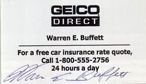 WARREN BUFFETT Signed Business Card GEICO Direct US Magnate 3"x2" reprint - Picture 1 of 1