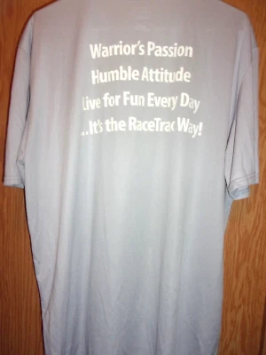 MICHAEL J FOX FOUNDATION n RACETRAK GAS STATION beige poly XL t shirt - Image 1 of 2