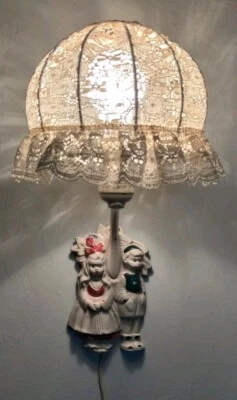 Vintage Sconce Hanging Wall Lamp Light MCM Crochet Shade Plug In - Image 1 of 4