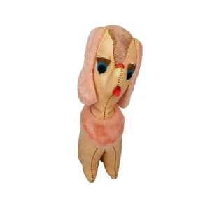 Vintage 60er Jahre? Rosa Pudel Vinyl blaue Augen rote Nase Hund Stofftier - Bild 1 von 12