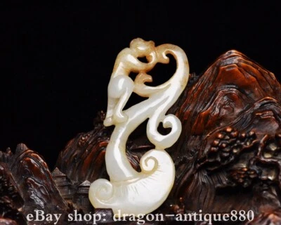 3.2" Rare Old Chinese Hetian Jade Carved Dynasty People Ruyi Amulet Pendant - Image 1 of 4