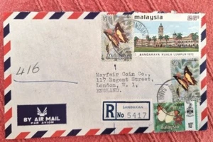 MALAYSIE papillons, butterflies, mariposas. Yvert N°28+70x2 sur lettre. (1972) - Imagen 1 de 1