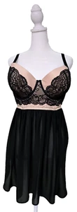 Lencería Torrid Talla 1 o 1X Negra/Desnuda Sexy Teddie Lencería Con Aros Babydoll - Imagen 1 de 11