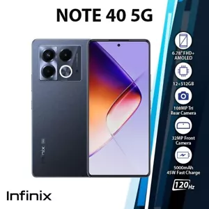 (Unlocked) Infinix Note 40 5G 12GB+512GB BLACK Dual SIM Android Mobile Phone - Picture 1 of 6