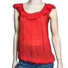 Tiziana Cervasio Women’s Size S Red Cotton Silk Gauze Ruffled Neck Top Shirt
