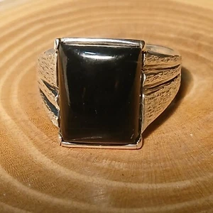NICE WYOMING  SOLID BLACK JADE STERLING SILVER RING - Picture 1 of 4
