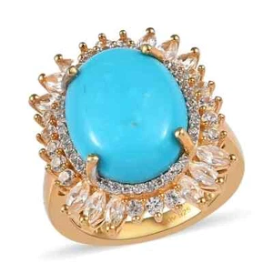 Anello premium bella addormentata in zircone turchese e bianco in vermeil oro over argento - Foto 1 di 6