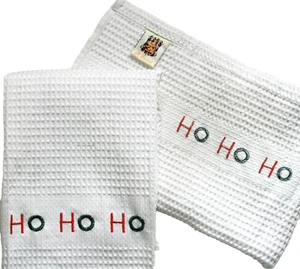 2 White Embroidered HO HO HO Kitchen Dining Dish Towels 100% Cotton - Picture 1 of 4